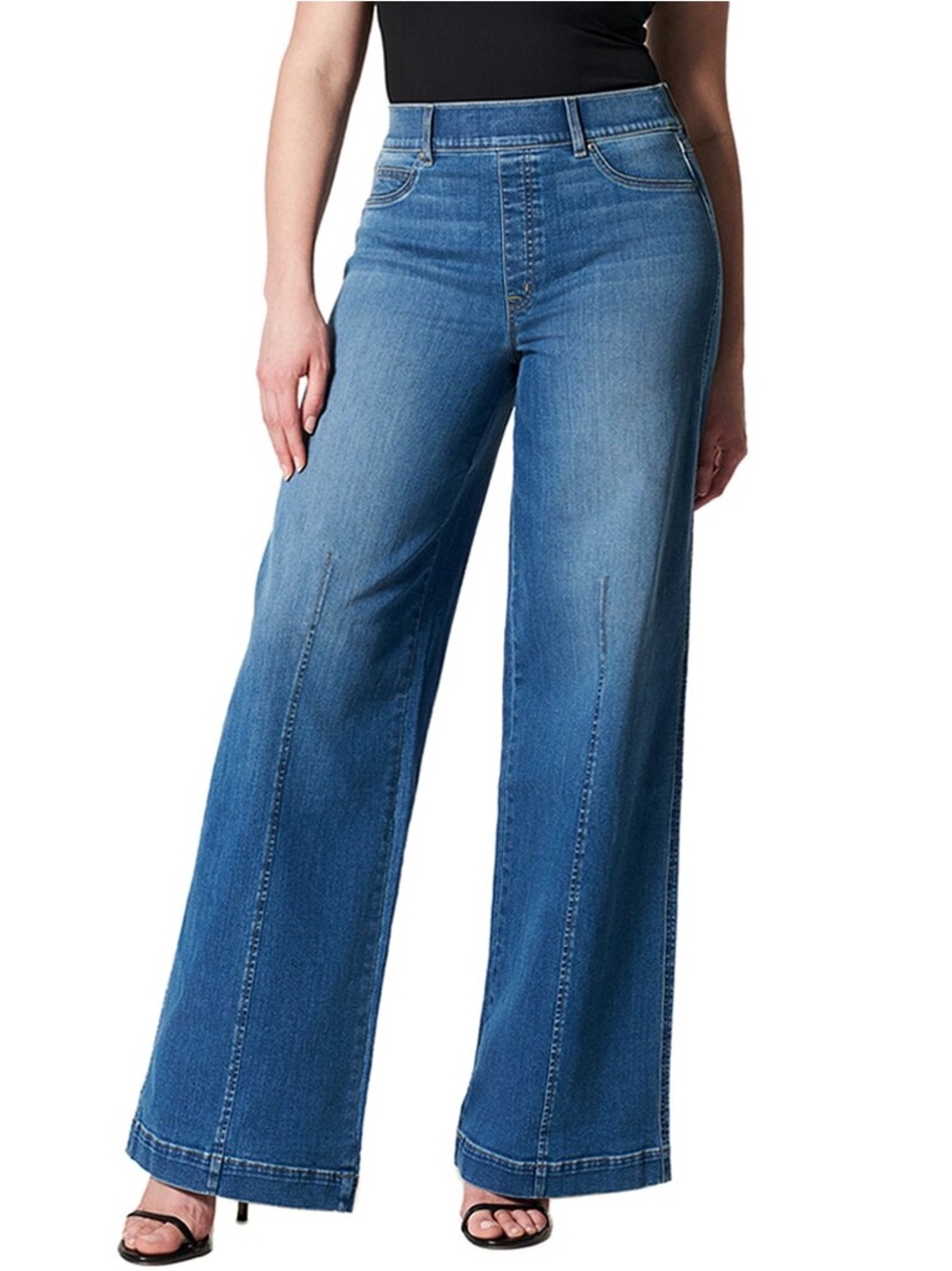 SPANX Wide Leg Pull-on High Rise Classic Blue Denim Jeans